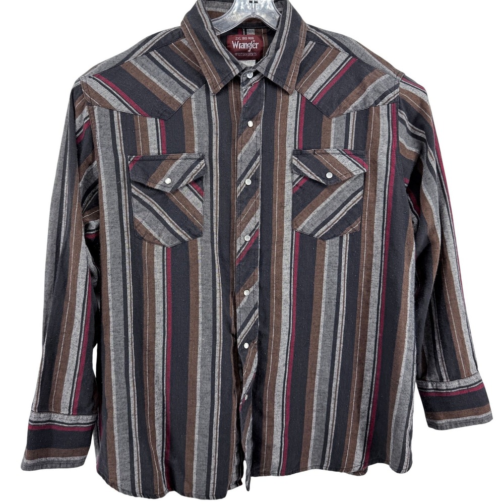 Wrangler Western Shirts Mens 2XL Big Man Striped Pearl Snap Long Sleeve Cotton
